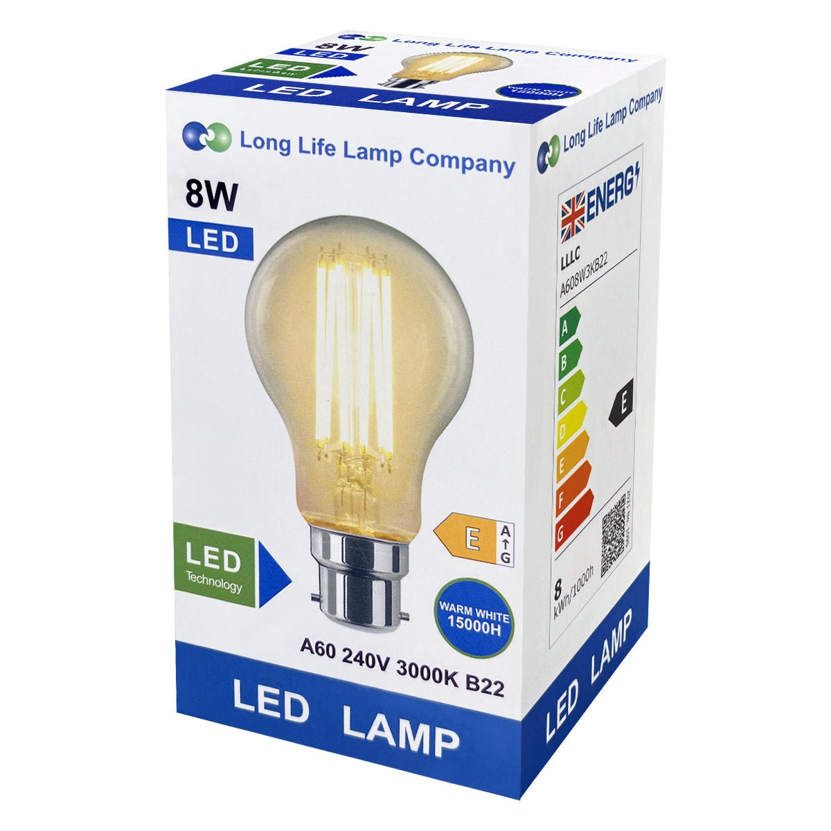 8W 10W 12W LED A60 Filament Light Bulb 3000K B22 Clear Glass 3 or 5 or 10 PACK