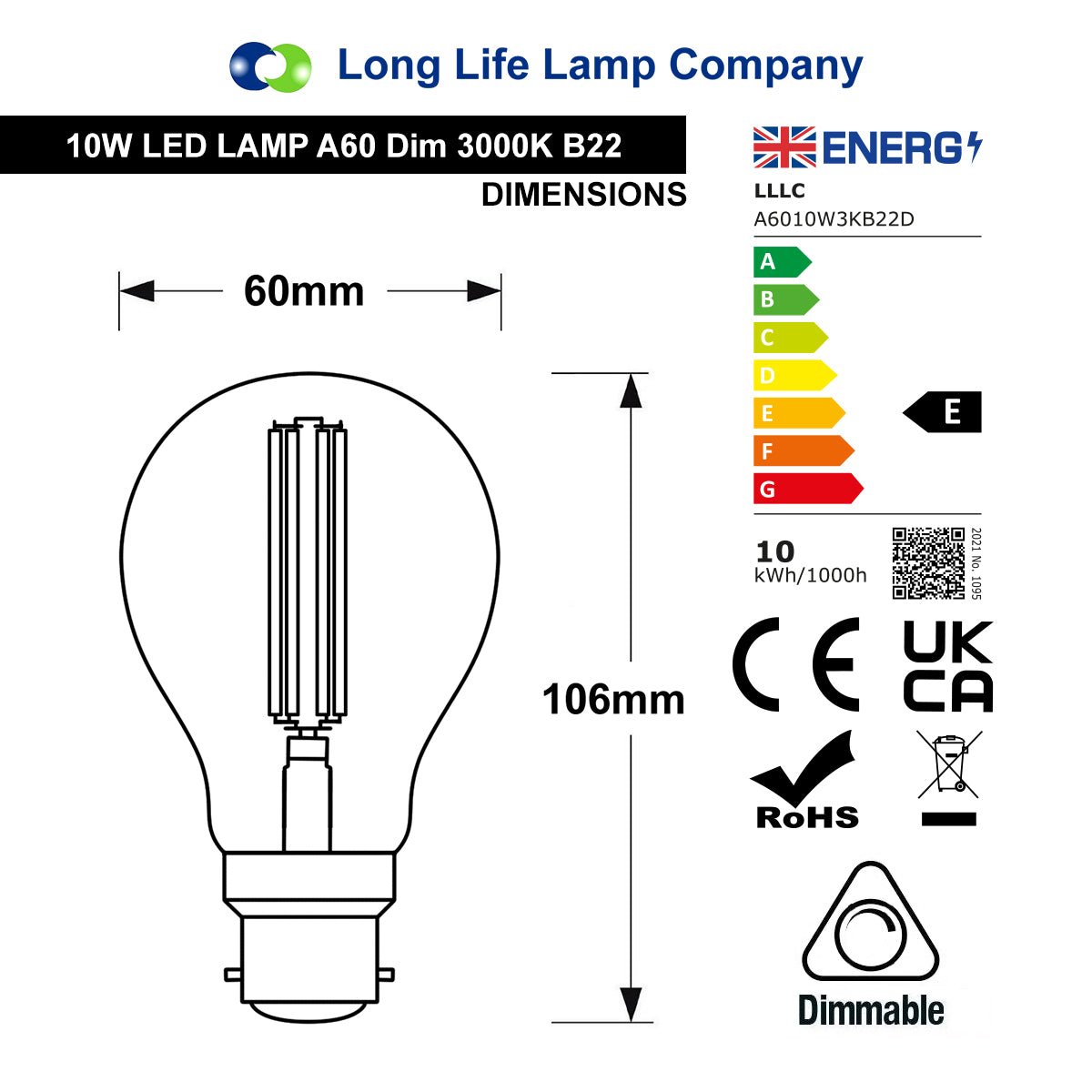 8W 10W 12W LED A60 Filament Light Bulb 3000K Dimmable B22 Clear Glass 3 or 5 or 10 PACK - Energy Light Bulbs - Free delivery on all orders