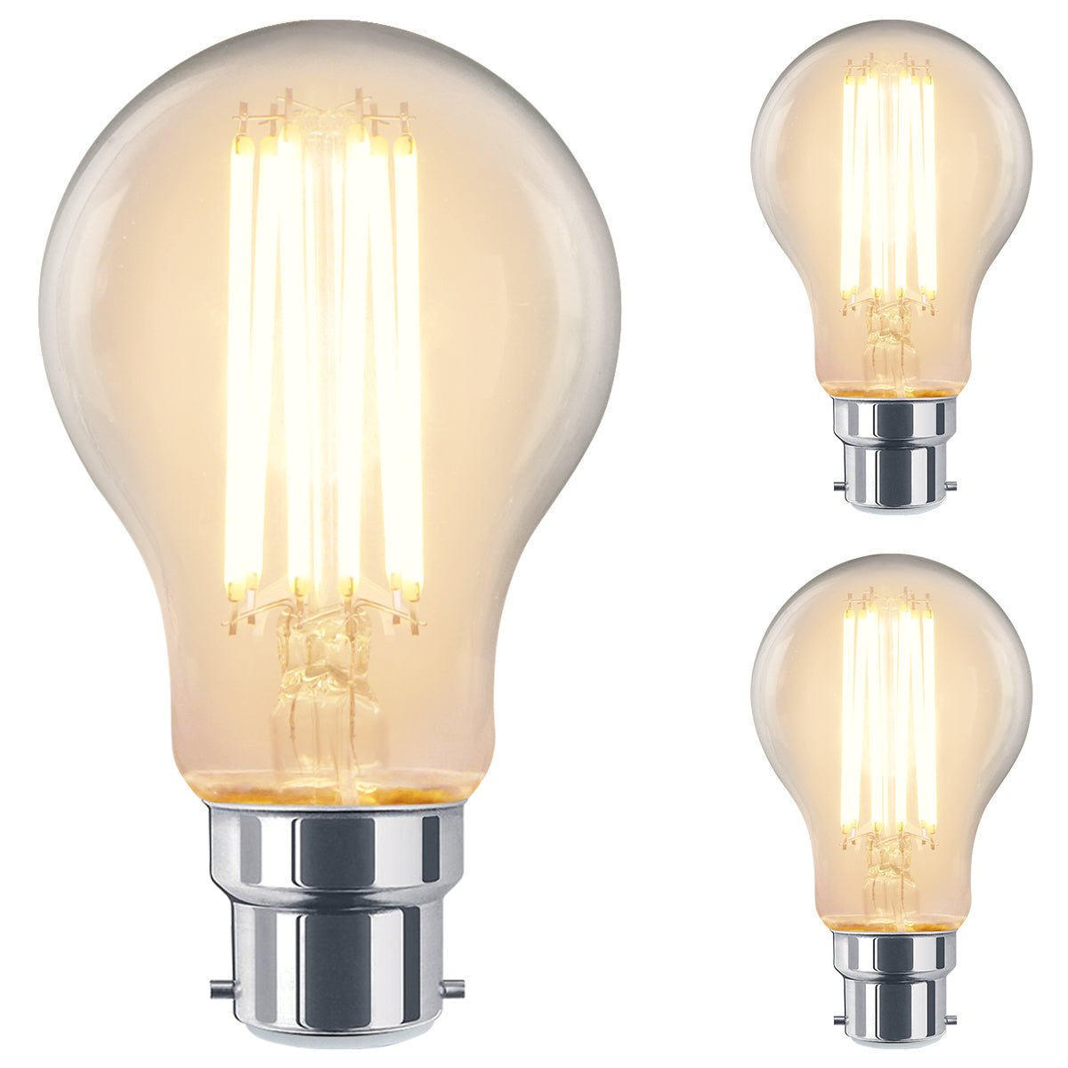 8W 10W 12W LED A60 Filament Light Bulb 3000K Dimmable B22 Clear Glass 3 or 5 or 10 PACK - Energy Light Bulbs - Free delivery on all orders