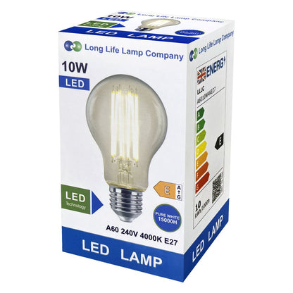 8W 10W 12W LED A60 Filament Light Bulb 4000K E27 Clear Glass 3 or 5 or 10 PACK - Energy Light Bulbs - Free delivery on all orders