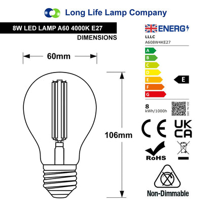 8W 10W 12W LED A60 Filament Light Bulb 4000K E27 Clear Glass 3 or 5 or 10 PACK - Energy Light Bulbs - Free delivery on all orders