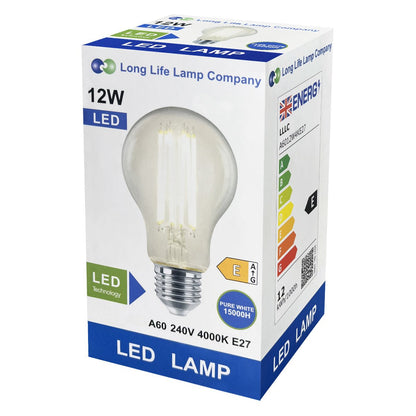8W 10W 12W LED A60 Filament Light Bulb 4000K E27 Clear Glass 3 or 5 or 10 PACK - Energy Light Bulbs - Free delivery on all orders