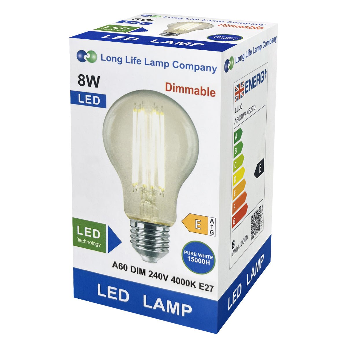 8W 10W 12W LED A60 Filament Light Bulb Dimmable 4000K E27 Clear Glass 3 or 5 or 10 PACK