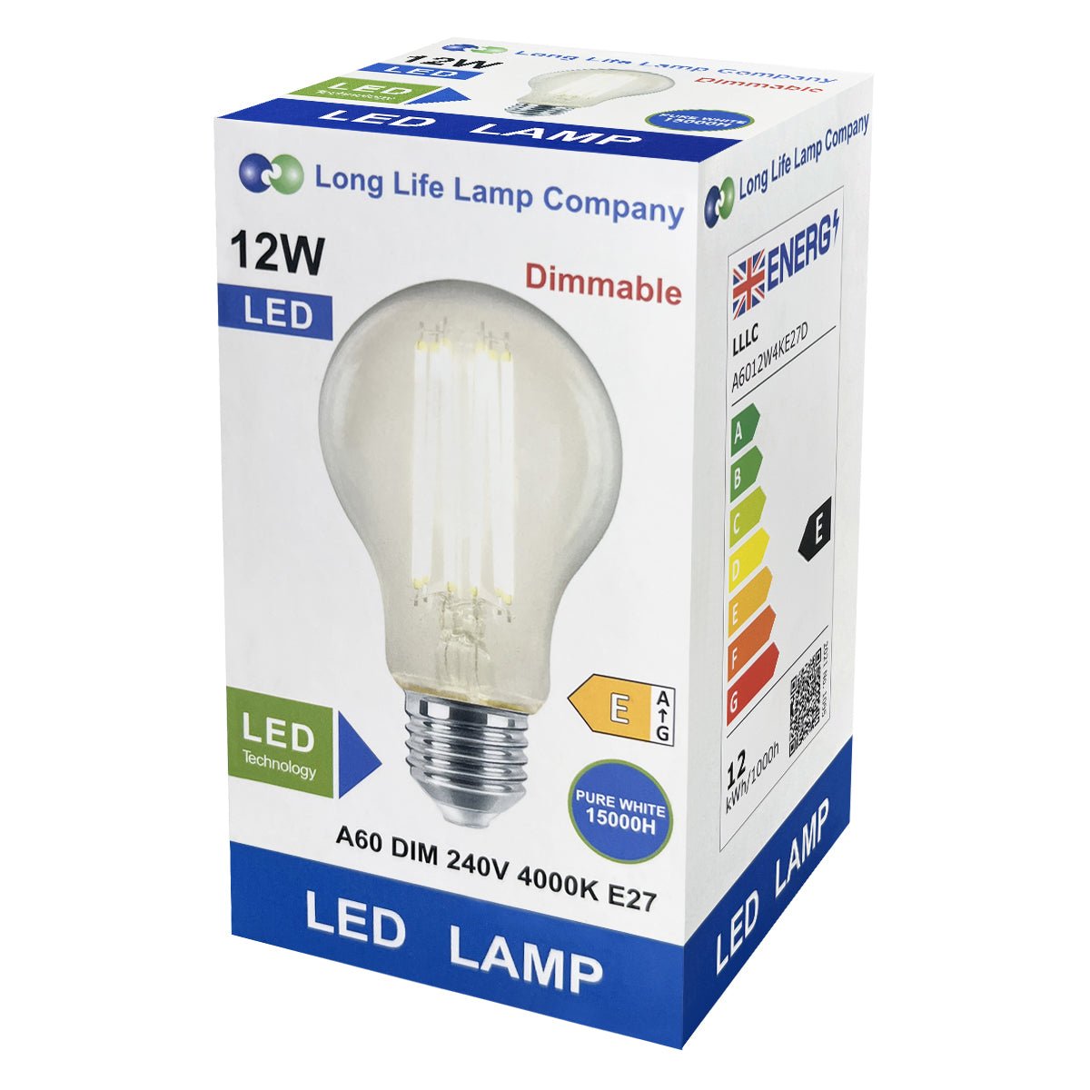 8W 10W 12W LED A60 Filament Light Bulb Dimmable 4000K E27 Clear Glass 3 or 5 or 10 PACK