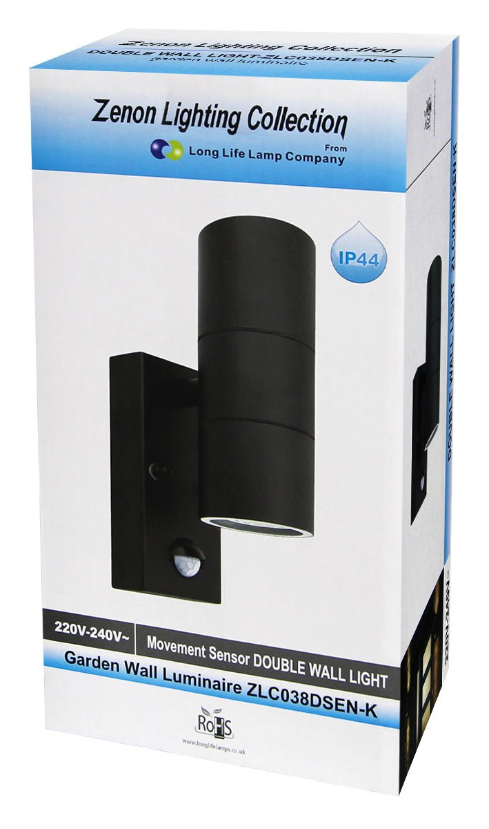 8W, 10W, 12W LED GU10 PIR Movement Sensors Outdoor Up Down Double Black Wall Light ZLC038DSEN - Free delivery on all orders