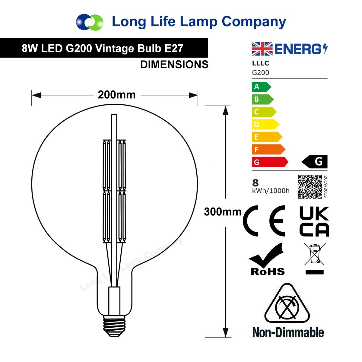 8w Antique Vintage LED Over Sized Globe E27 Smoked Glass - Free delivery on all orders