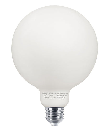 8w Decorative LED Opal G125 Globe Light Bulb E27 Edison Screw Warm White - Energy Light Bulbs - Free delivery on all orders