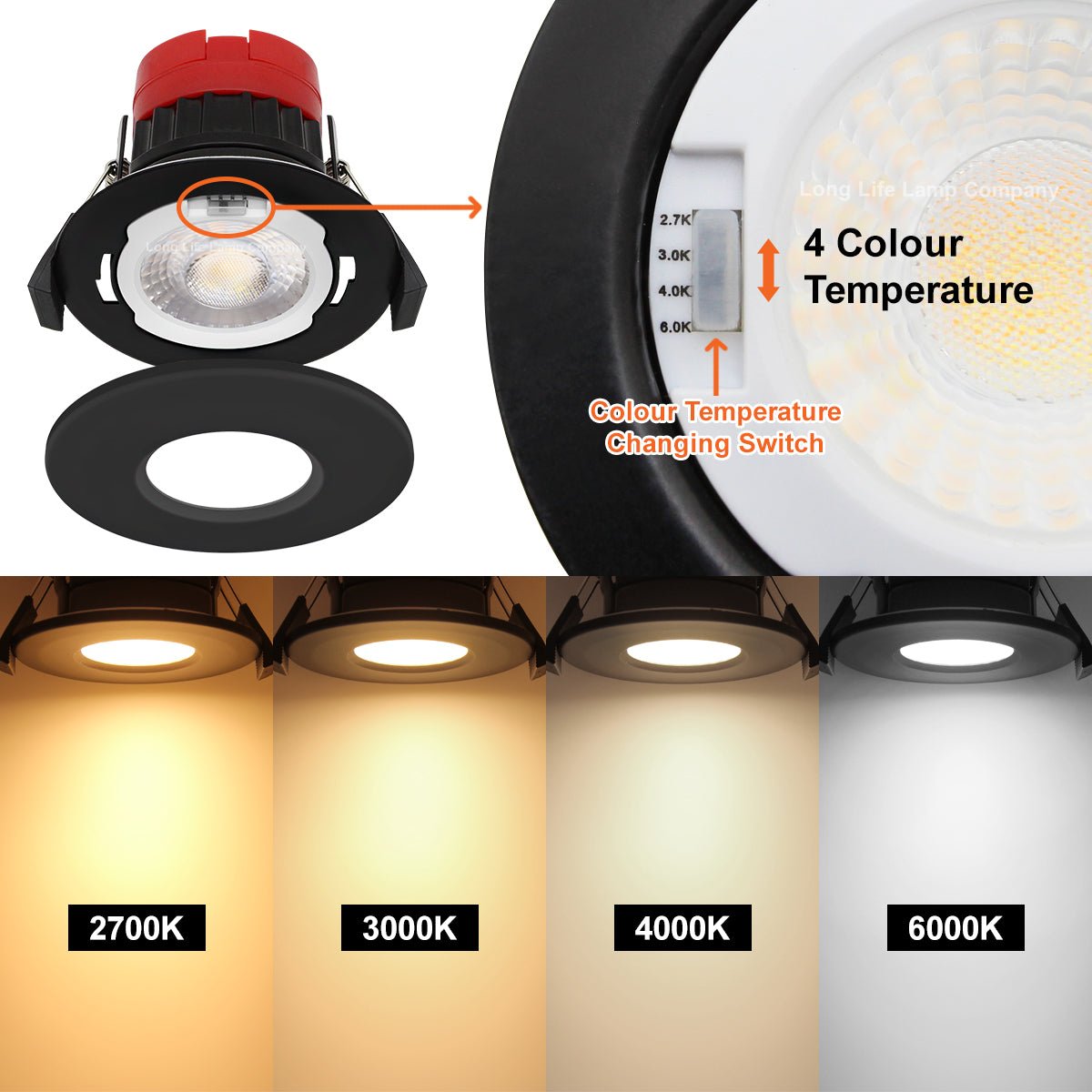 8W Fire Rated Downlights Dimmable Black - Energy Light Bulbs - Free delivery on all orders