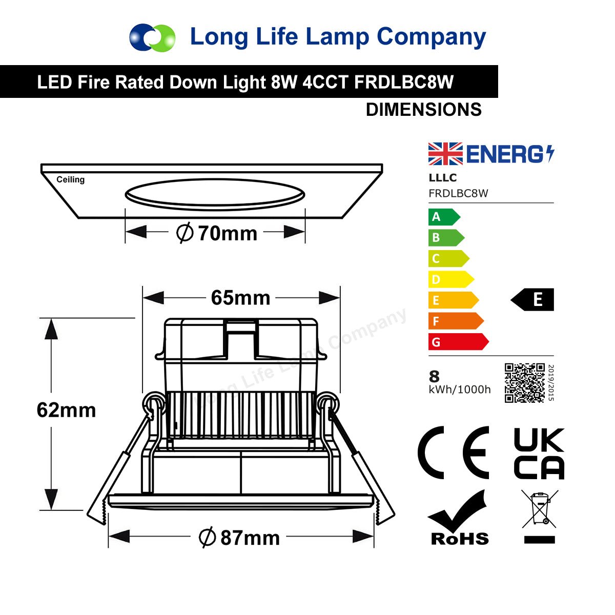 8W Fire Rated Downlights Dimmable Brushed Chrome - Energy Light Bulbs - Free delivery on all orders