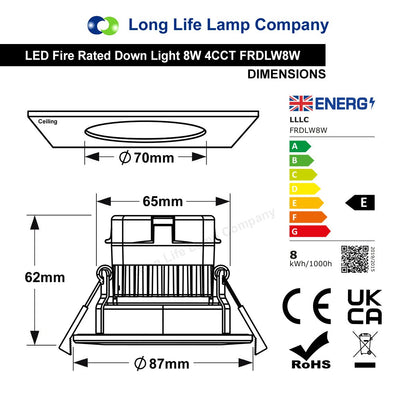 8W Fire Rated Downlights Dimmable White - Energy Light Bulbs - Free delivery on all orders