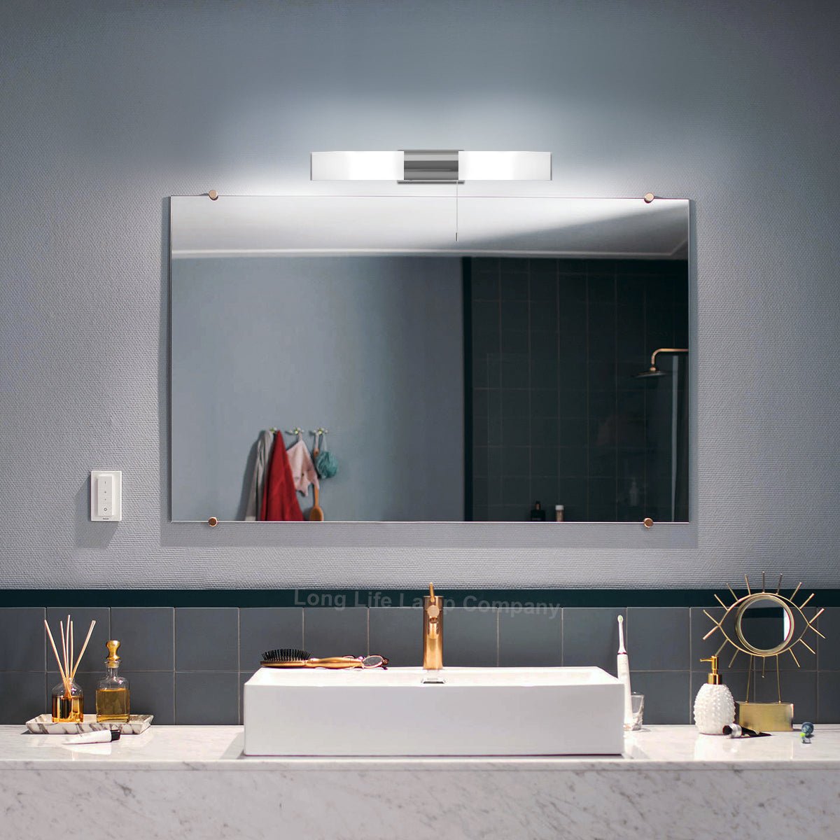 8w LED Bathroom Frosted Mirror Wall Light With Pull Cord Cool White 6500k IP44 - Energy Light Bulbs - Free delivery on all orders