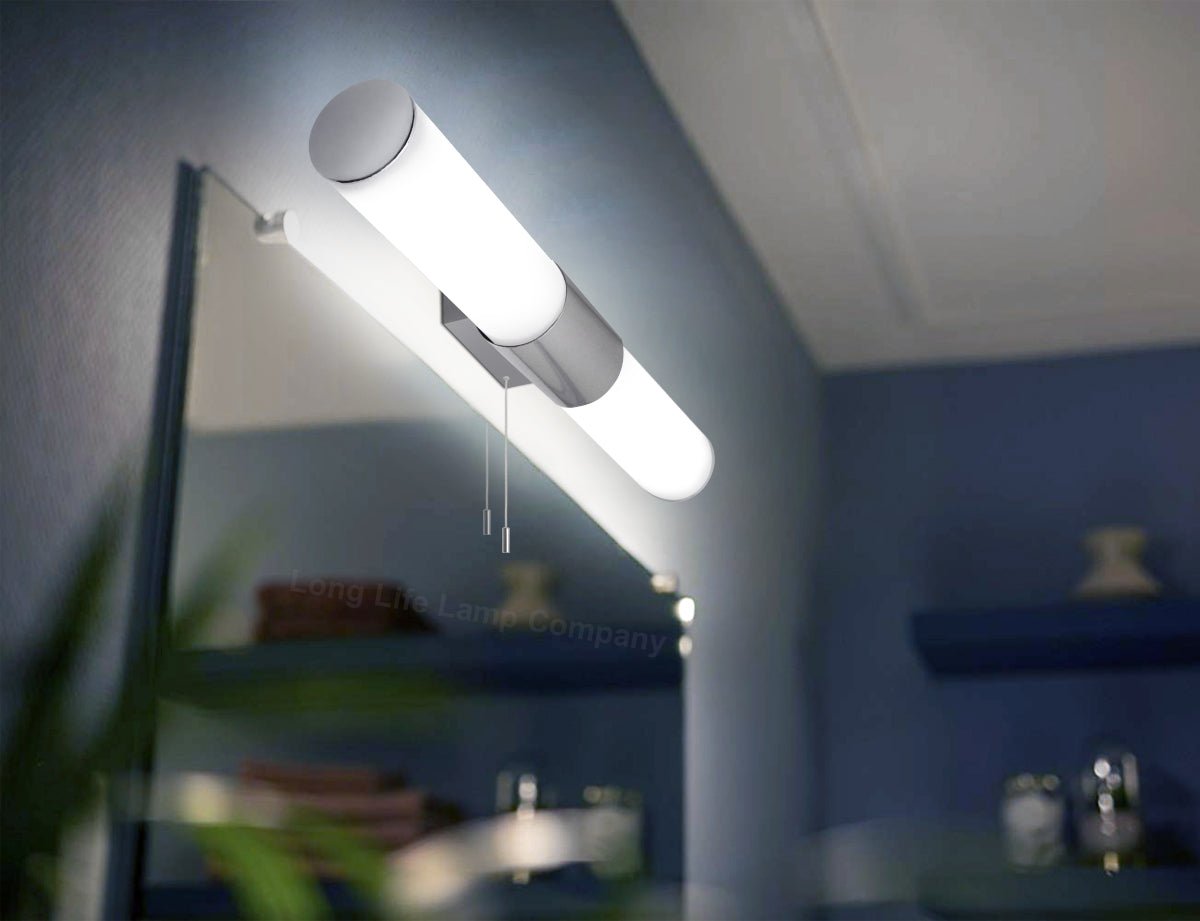 8w LED Bathroom Frosted Mirror Wall Light With Pull Cord Cool White 6500k IP44 - Energy Light Bulbs - Free delivery on all orders