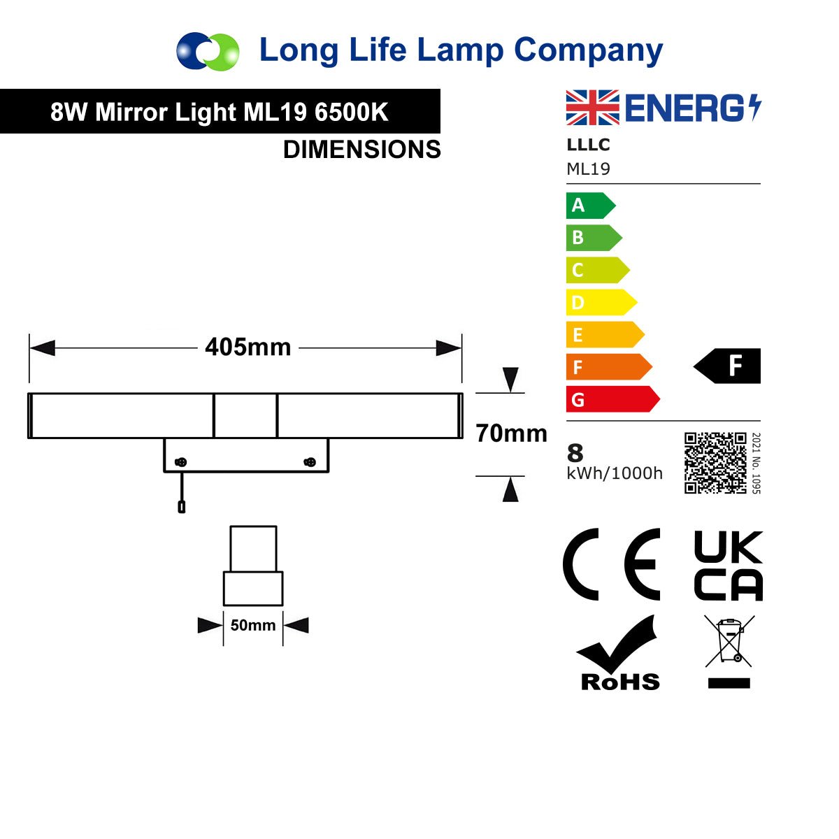 8W LED Bathroom Mirror Light with Pull Switch 6500K Cool White IP44 ML19 - Energy Light Bulbs - Free delivery on all orders