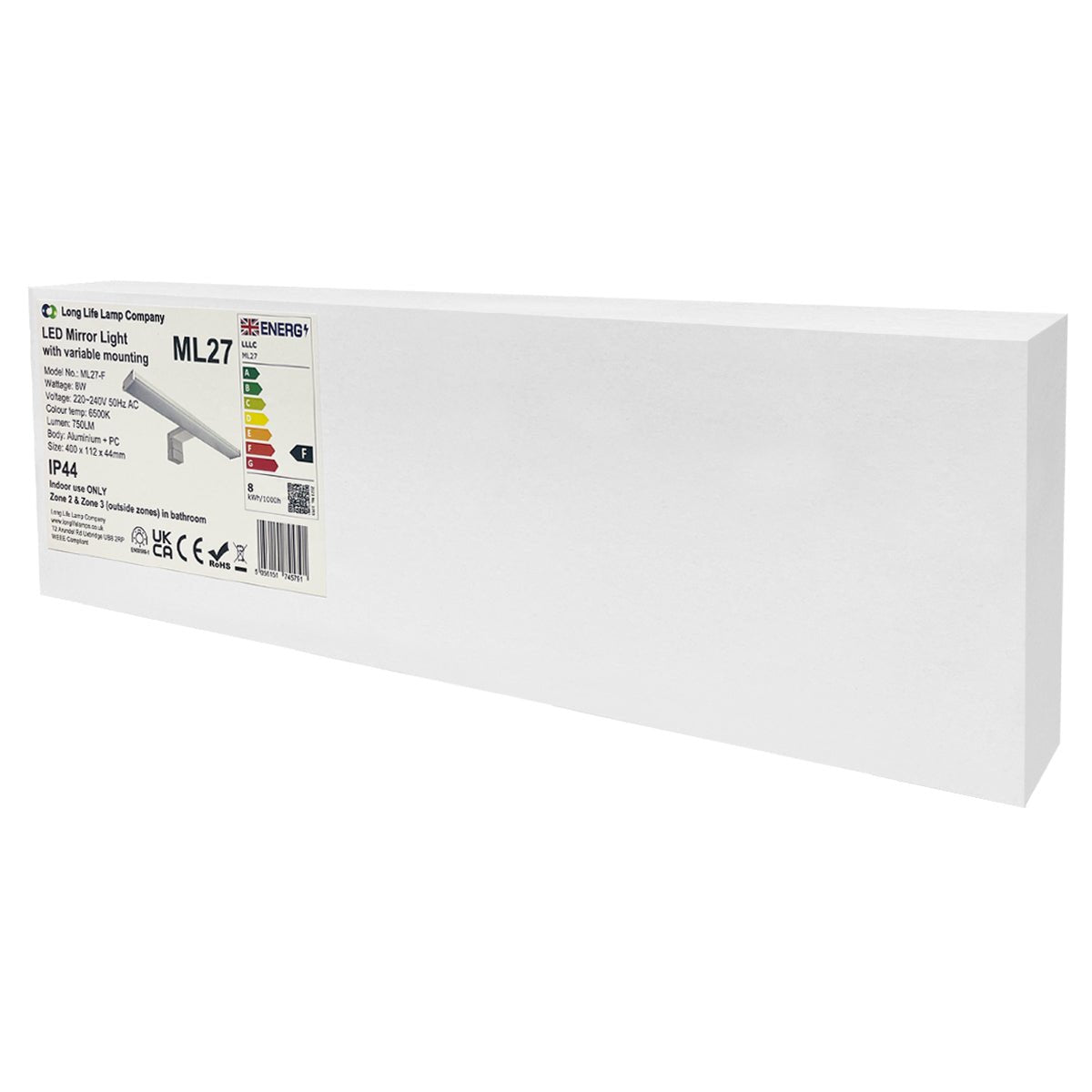 8W LED Mirror Light 3 Mounting Option Cool White 6500k IP44 Wall Light - Energy Light Bulbs - Free delivery on all orders