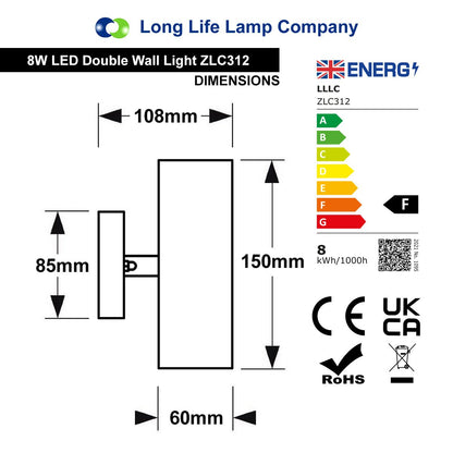 8W LED Modern Outdoor Stainless Steel Double Wall Light Cool White ZLC312 - Free delivery on all orders