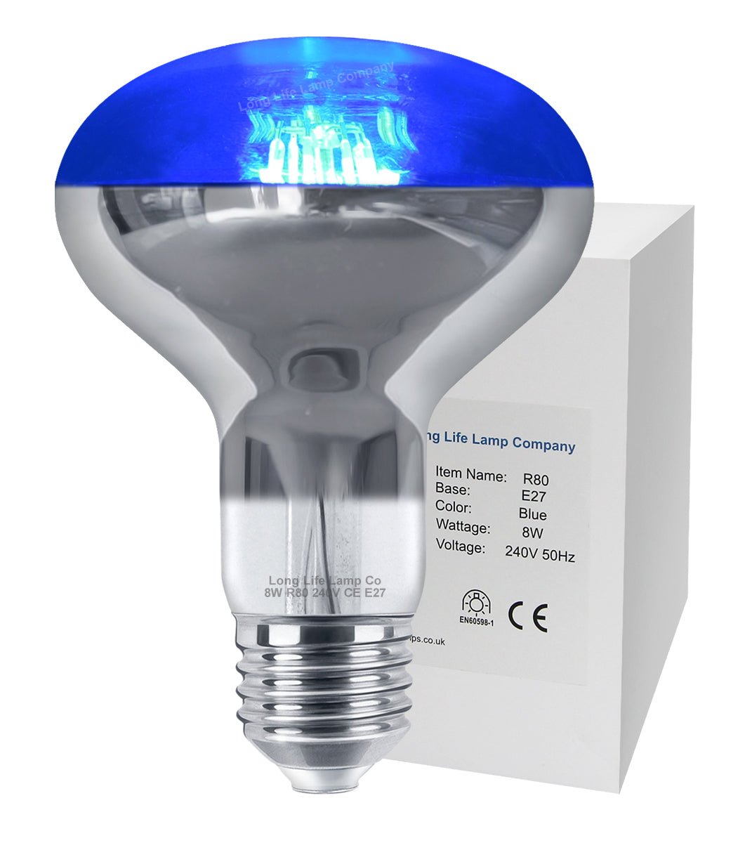 8w LED R80 Reflector Light Bulb E27 Blue Replacement For Halogen Spots - Free delivery on all orders