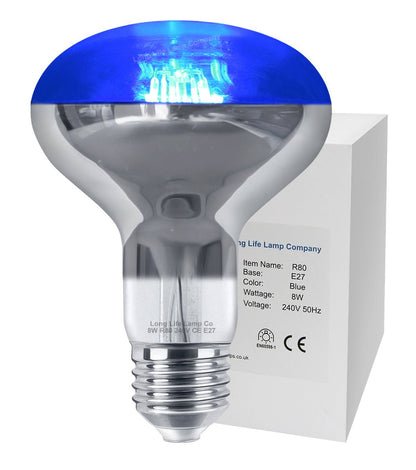 8w LED R80 Reflector Light Bulb E27 Blue Replacement For Halogen Spots - Free delivery on all orders