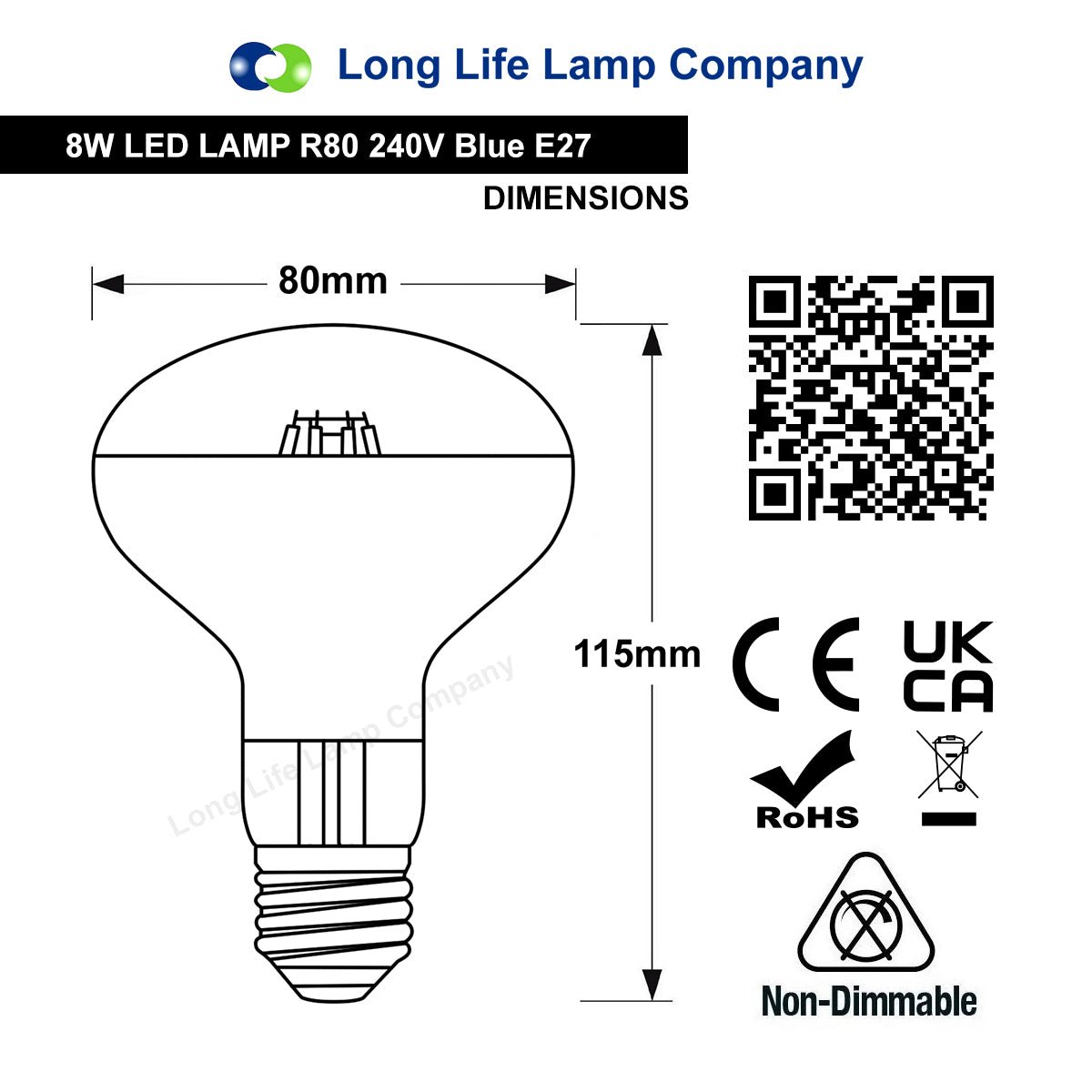 8w LED R80 Reflector Light Bulb E27 Blue Replacement For Halogen Spots - Free delivery on all orders