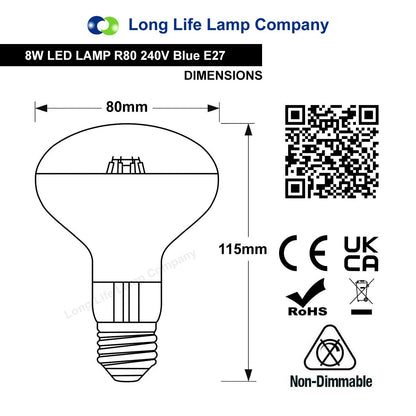 8w LED R80 Reflector Light Bulb E27 Blue Replacement For Halogen Spots - Free delivery on all orders