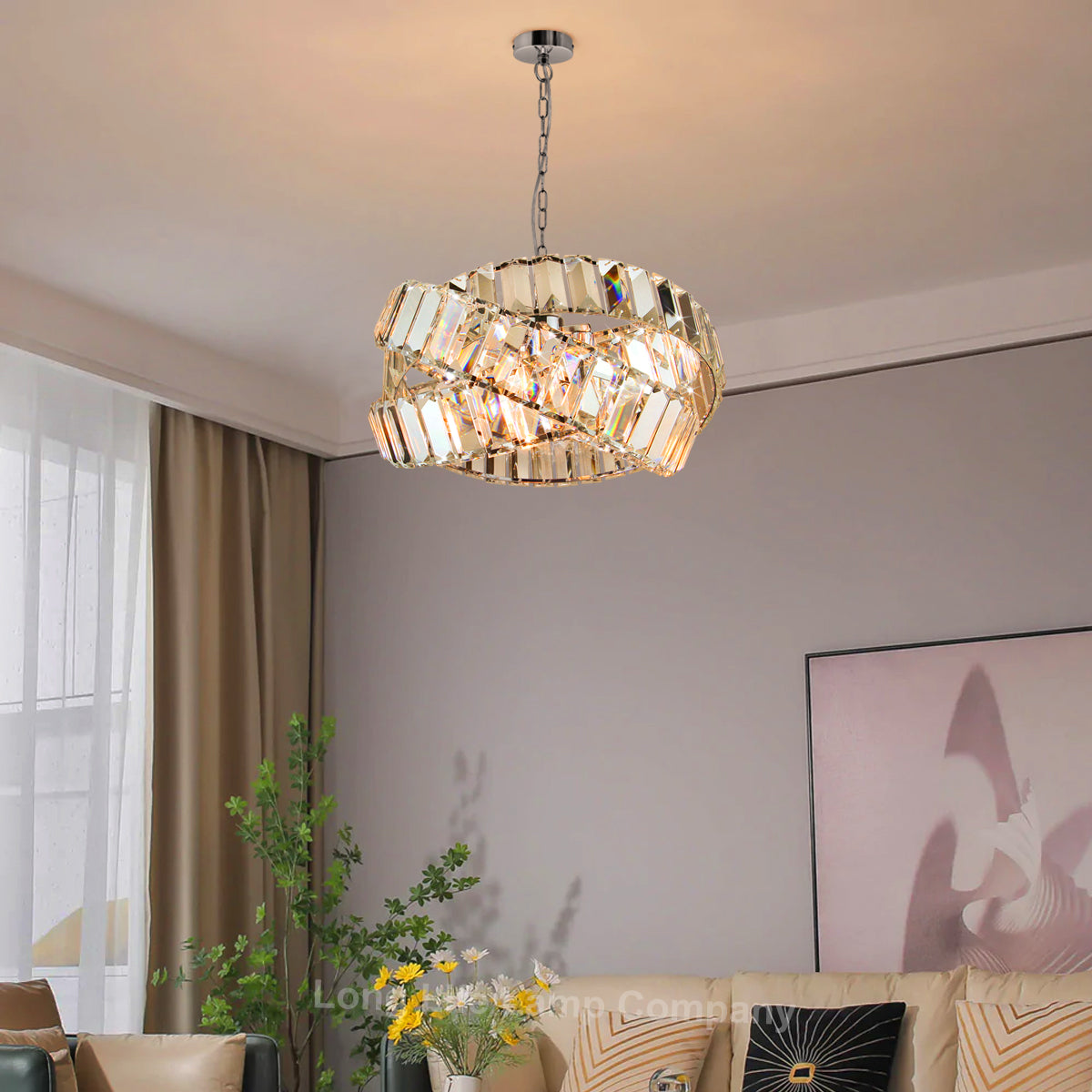 Modern Ceiling Crystal Chandelier Pendant Light Chrome Fixture Glass 3 Rings H3064