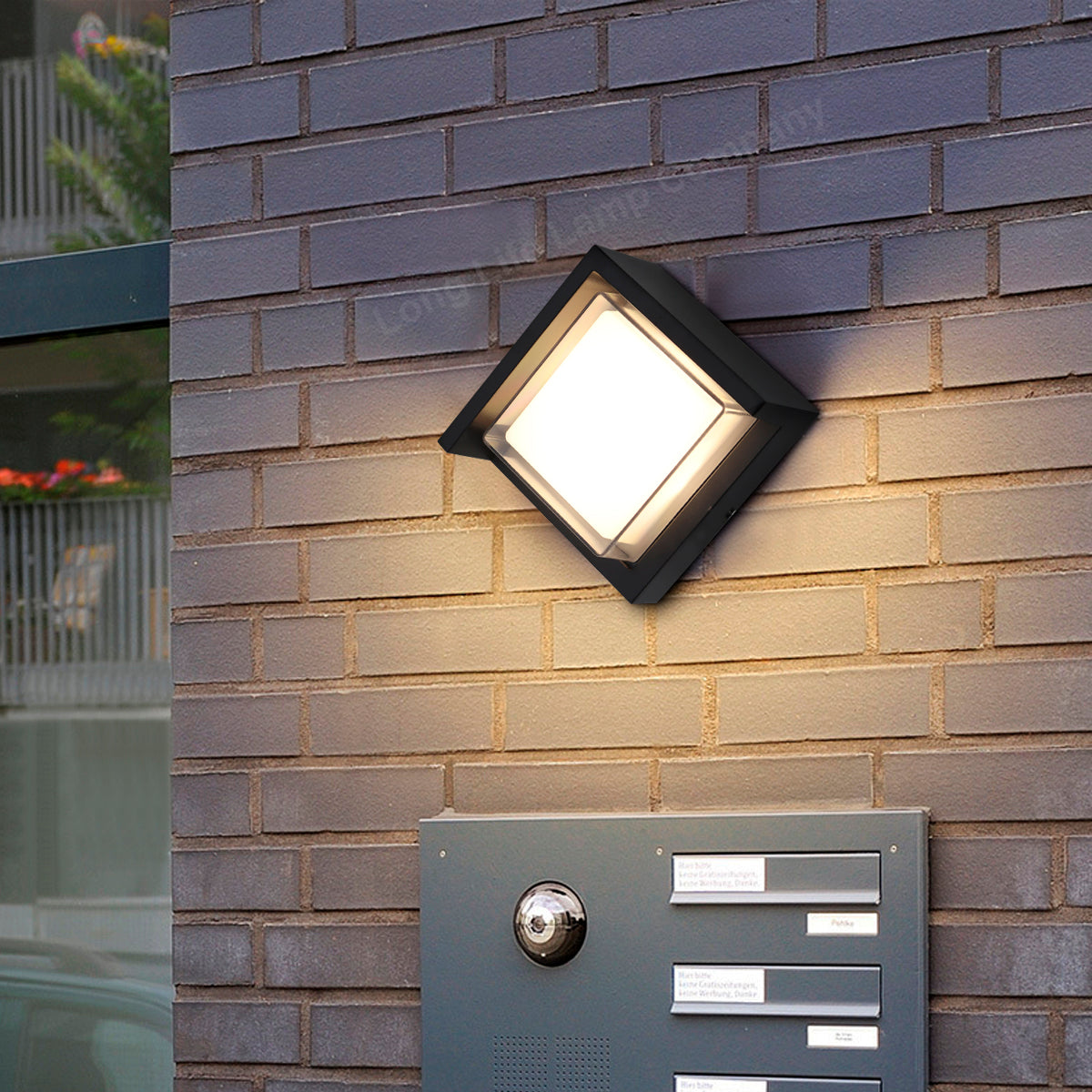 12W Outdoor Modern Square Black LED Wall Light Opal Diffuser 3000K