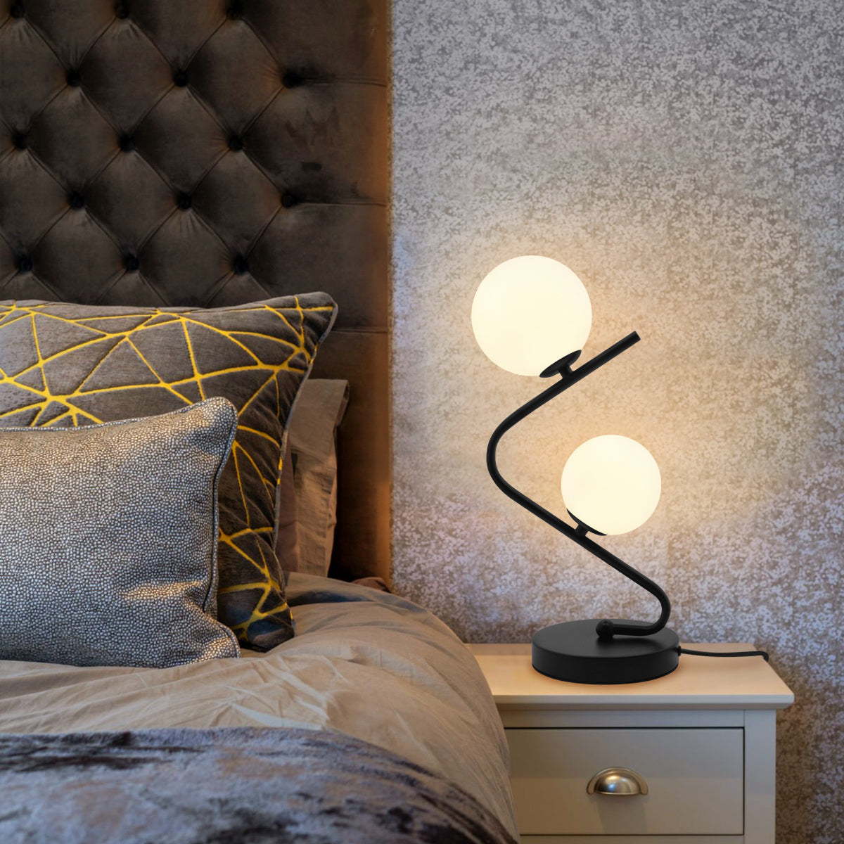 Retro Black Twin Opaque Frosted Glass Globe Table Lamp T505