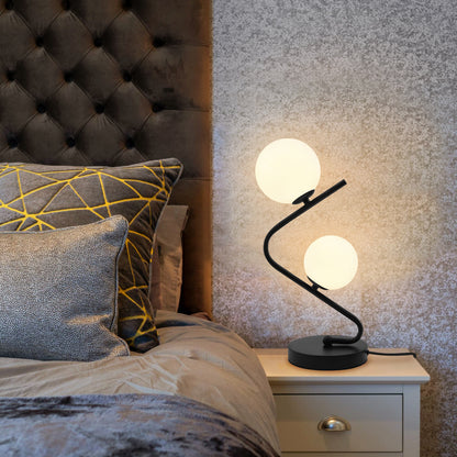 Retro Black Twin Opaque Frosted Glass Globe Table Lamp T505