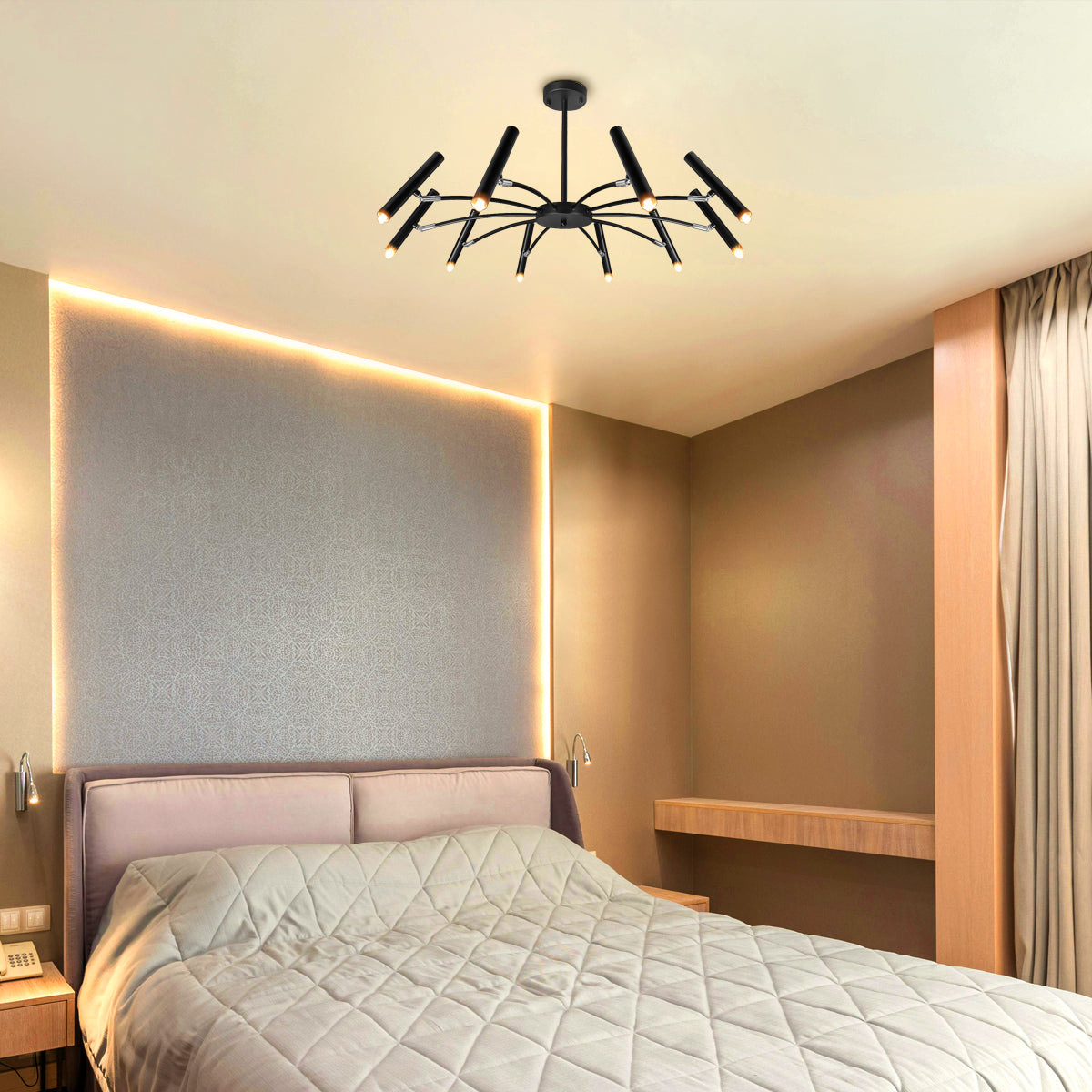10 Lamp Ceiling Black Cluster Sputnik Pendant Light Adjustable Beam Angle With G9