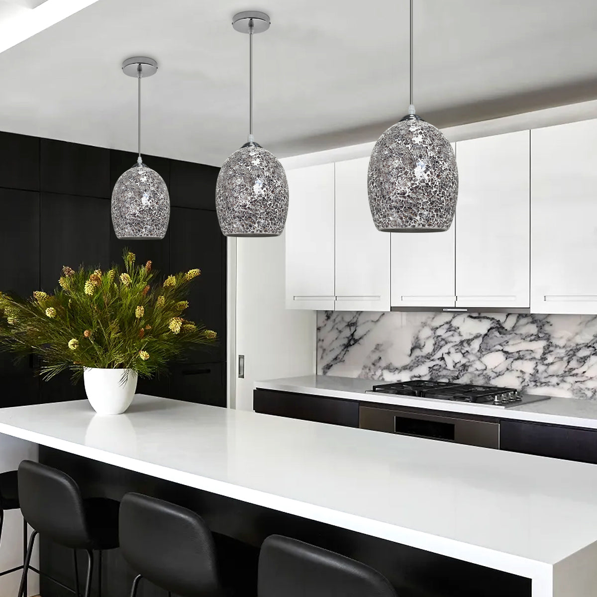 Vintage Ceiling Crackle Grey Mosaic Glass Pendant Light