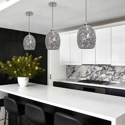 Vintage Ceiling Crackle Grey Mosaic Glass Pendant Light