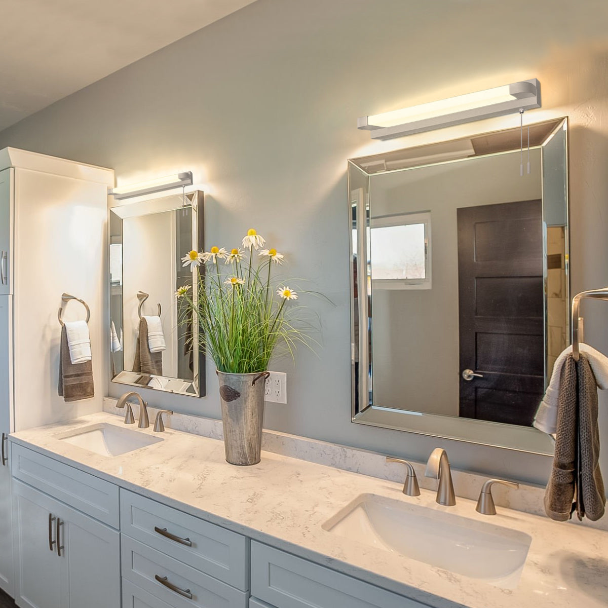 7w LED Bathroom Mirror Wall Light With Pull Cord Warm White 3000K IP44