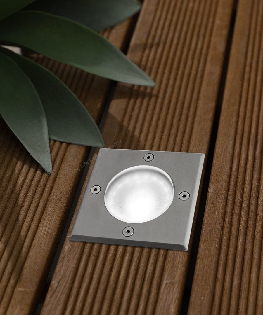 10w LED Outdoor Ground Walkover Light Square Cool White Brushed Chrome Finish GL04CW