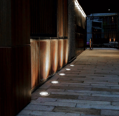 10w Outdoor Ground Walkover Light Round Cool White Brushed Chrome GL01CW