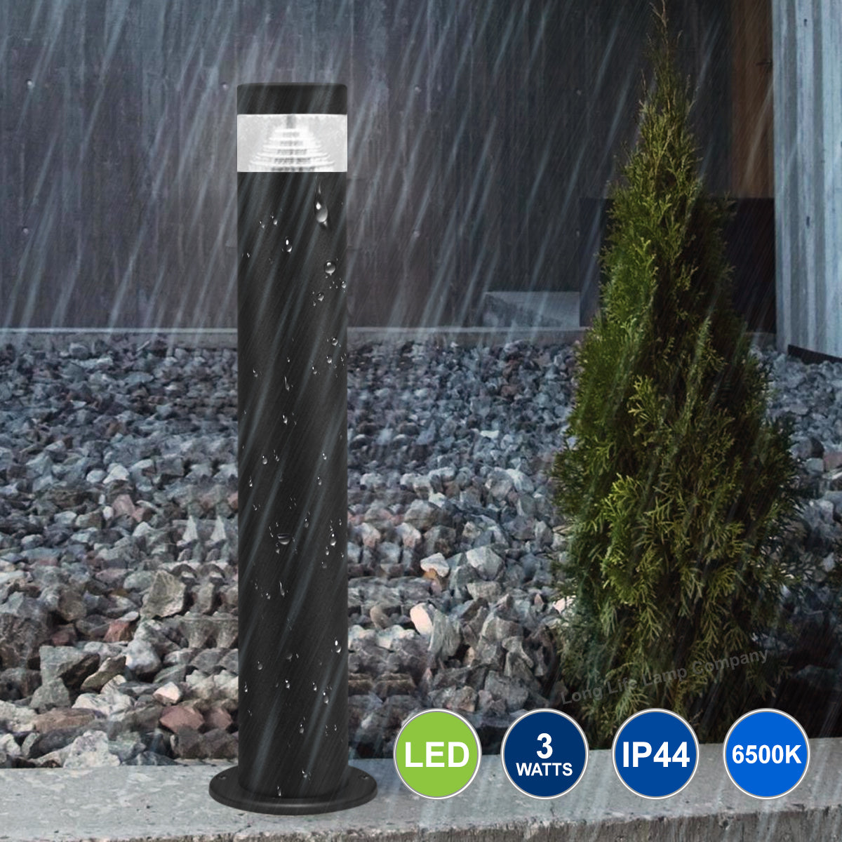 3w Modern Outdoor LED Cool White Bollard Light Stainless Steel Black Finish - Free delivery on all orders