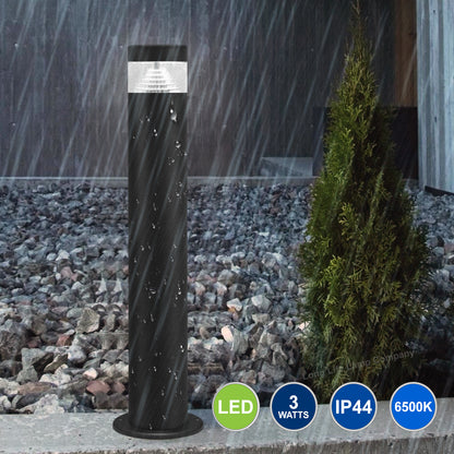 3w Modern Outdoor LED Cool White Bollard Light Stainless Steel Black Finish - Free delivery on all orders