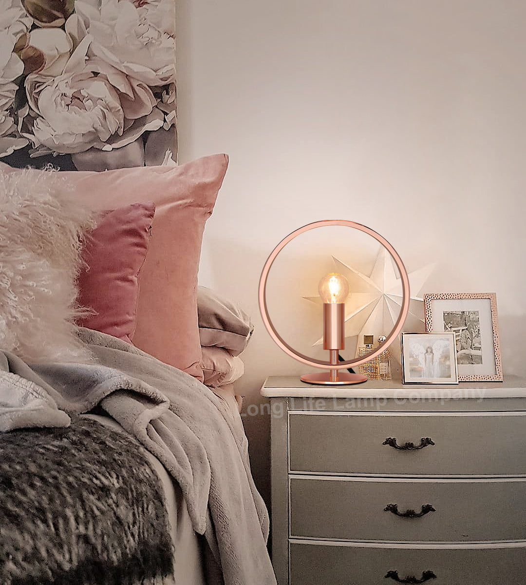 Modern Retro Polished Copper Table Lamp Ring Hoop Desk Lamp and Bedside Light