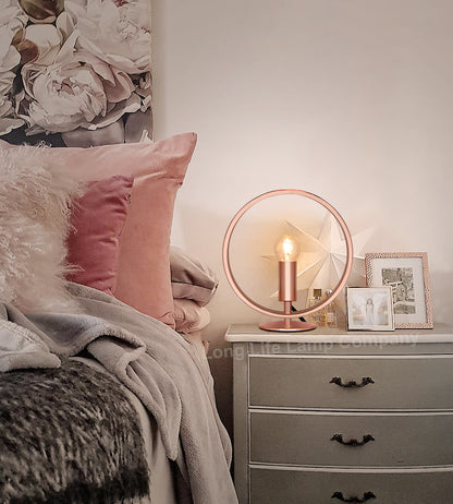 Modern Retro Polished Copper Table Lamp Ring Hoop Desk Lamp and Bedside Light