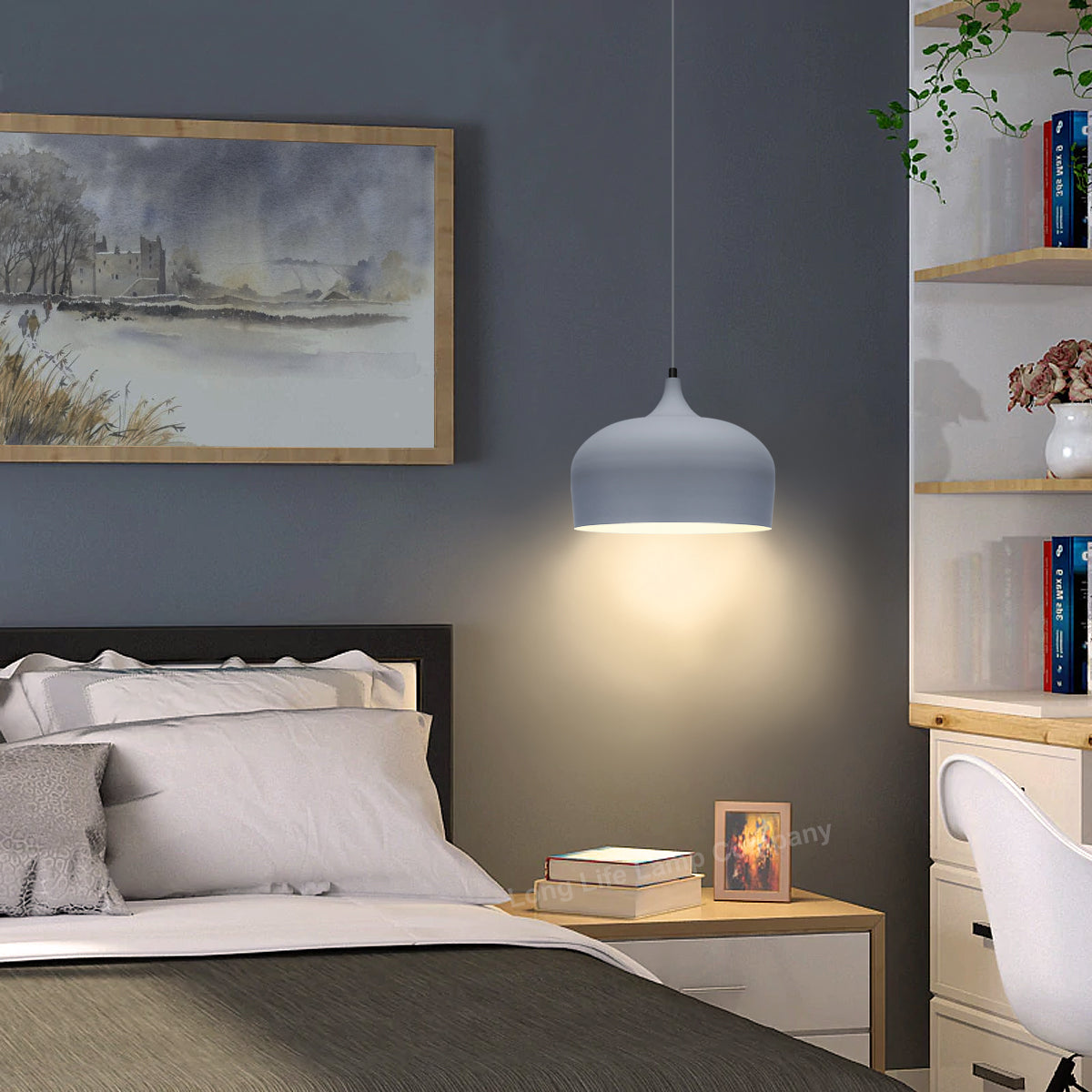 Modern Grey Pendant Light E27 60W Dome Shade - Free delivery on all orders