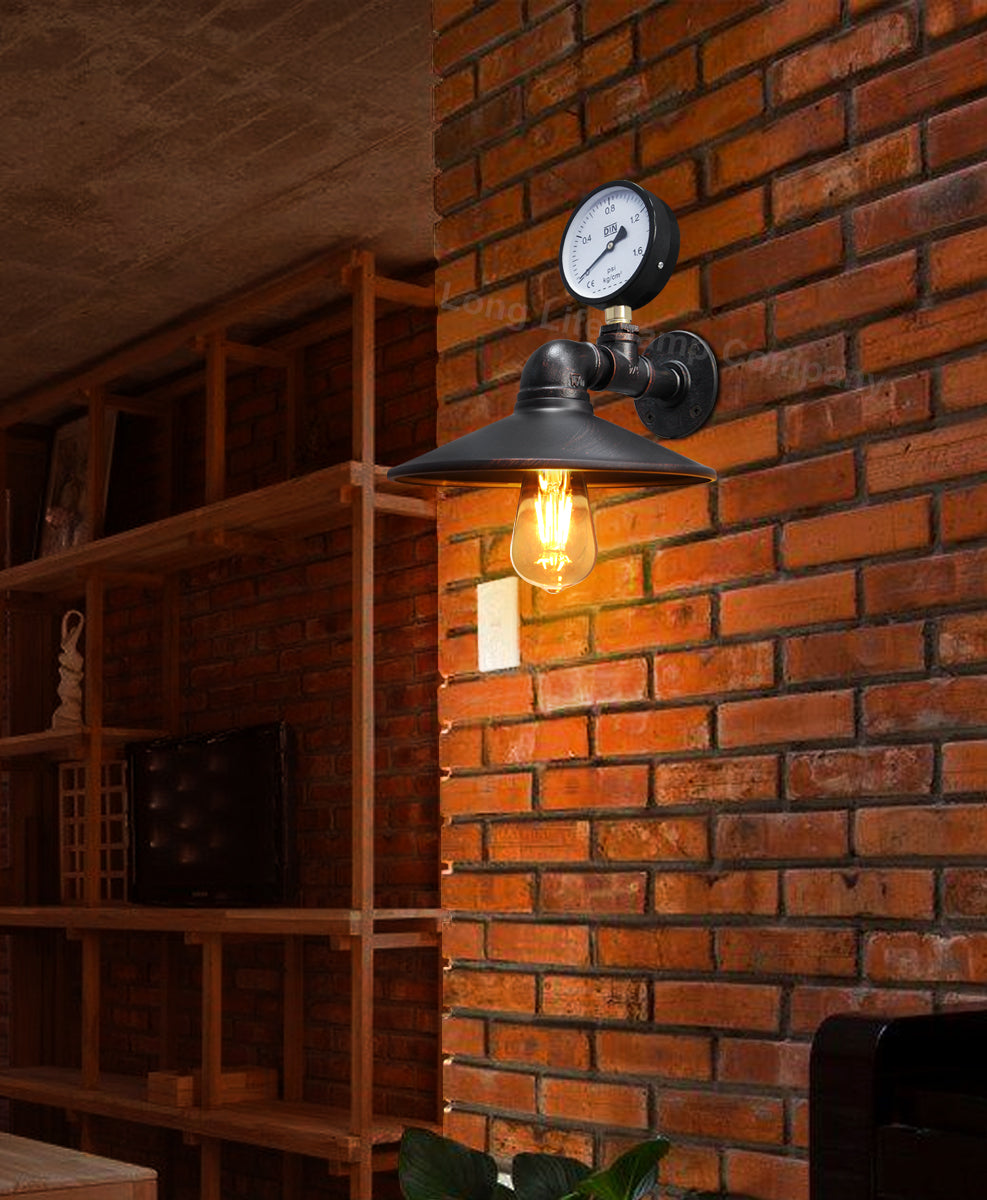 Industrial Water Pipe Wall Light with Pressure Gauge