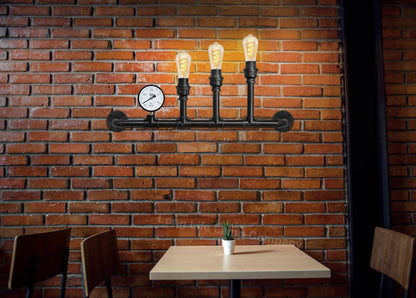 Vintage 3 Light Industrial Water Pipe Wall Lamp with Gauge - Free delivery on all orders