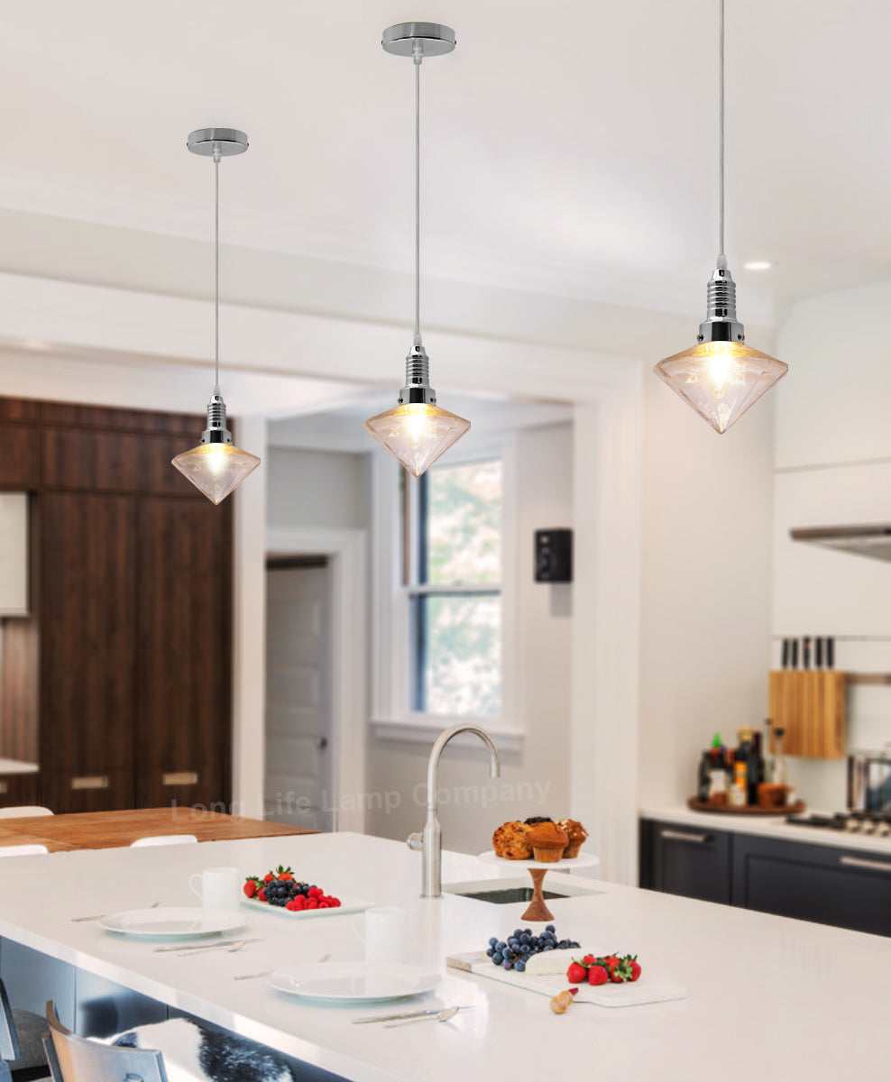 Retro Glass Diamond Shape Chrome Ceiling Pendant Light - Free delivery on all orders