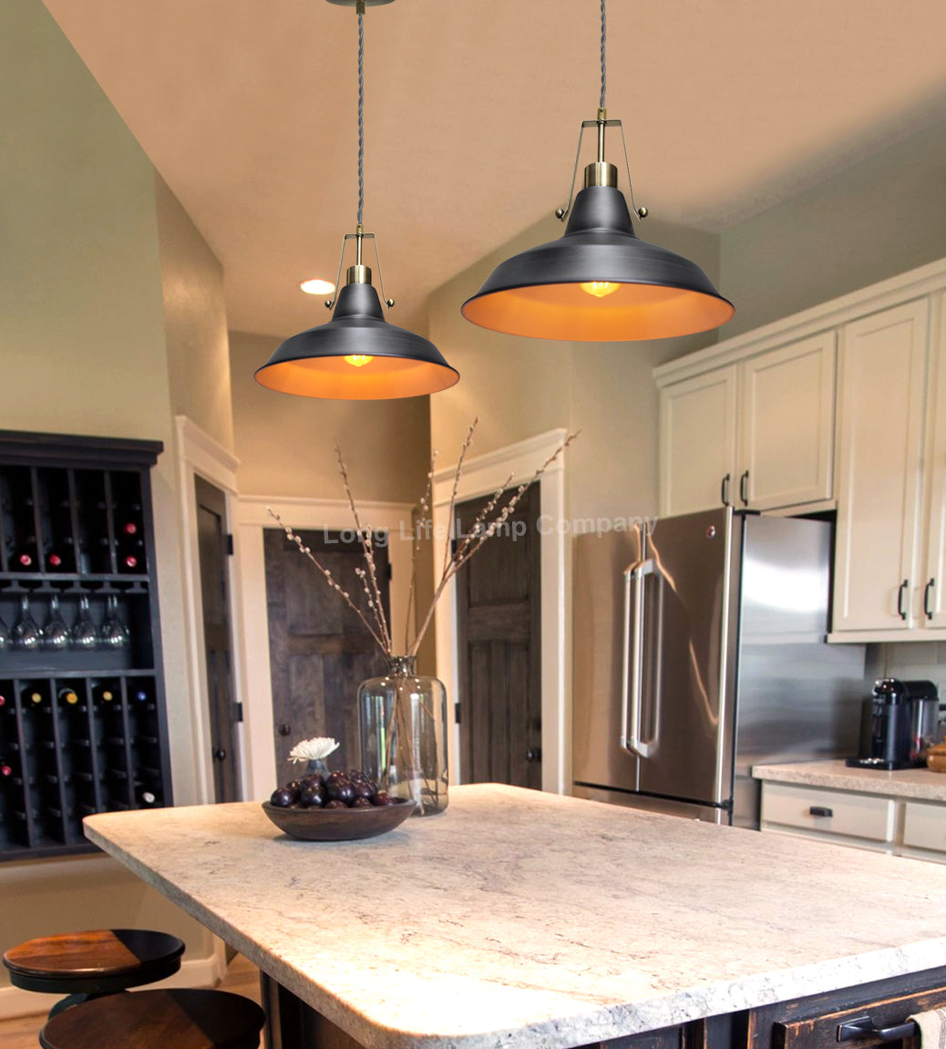 Industrial Antique Brass Ceiling Pendant Light Pewter Grey M0175