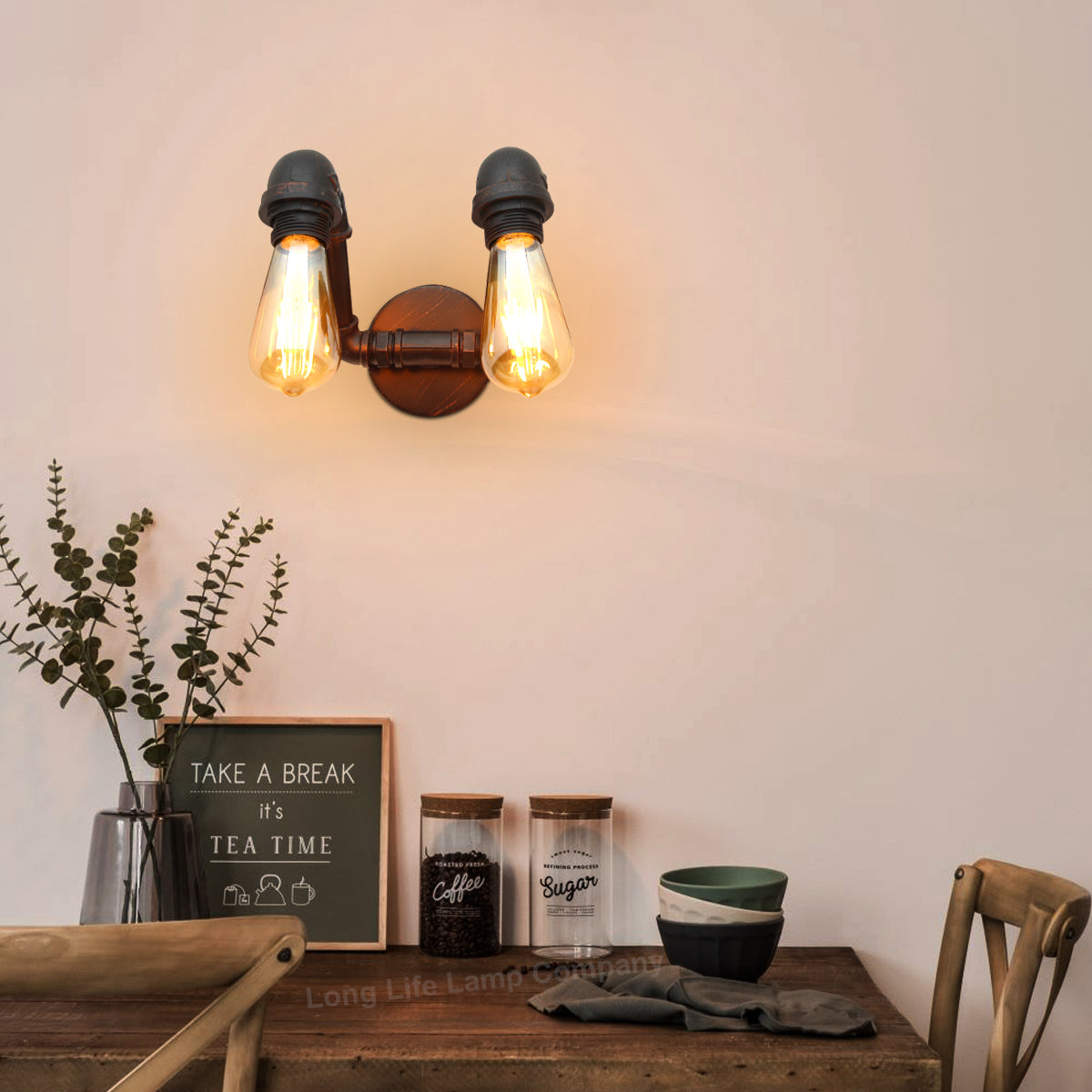 Twin Vintage Industrial Pipe Wall Light M0191P - Free delivery on all orders