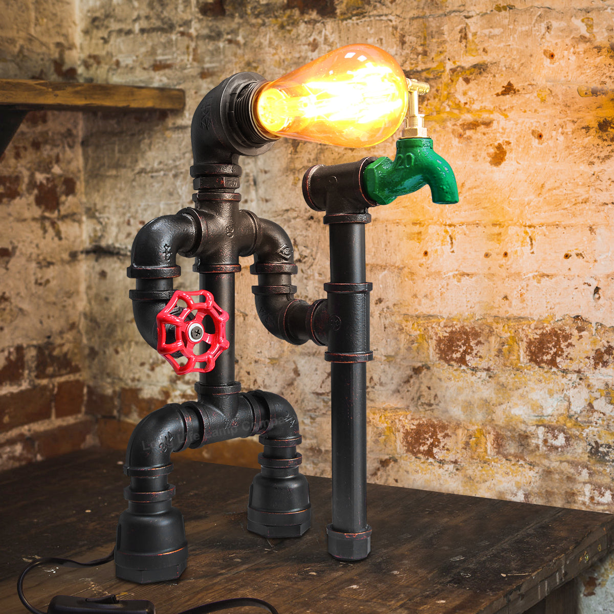 Vintage Industrial Water Pipe Table Lamp M0189P with 4W ST58