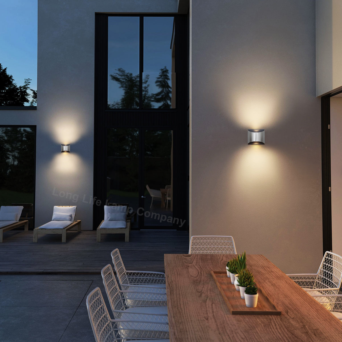 8W LED Outdoor Wall Light Warm White Stainless Steel IP54