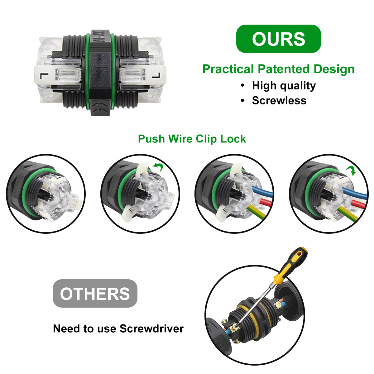 Waterproof IP68 Quick Connector 3 Terminal 3P L+N