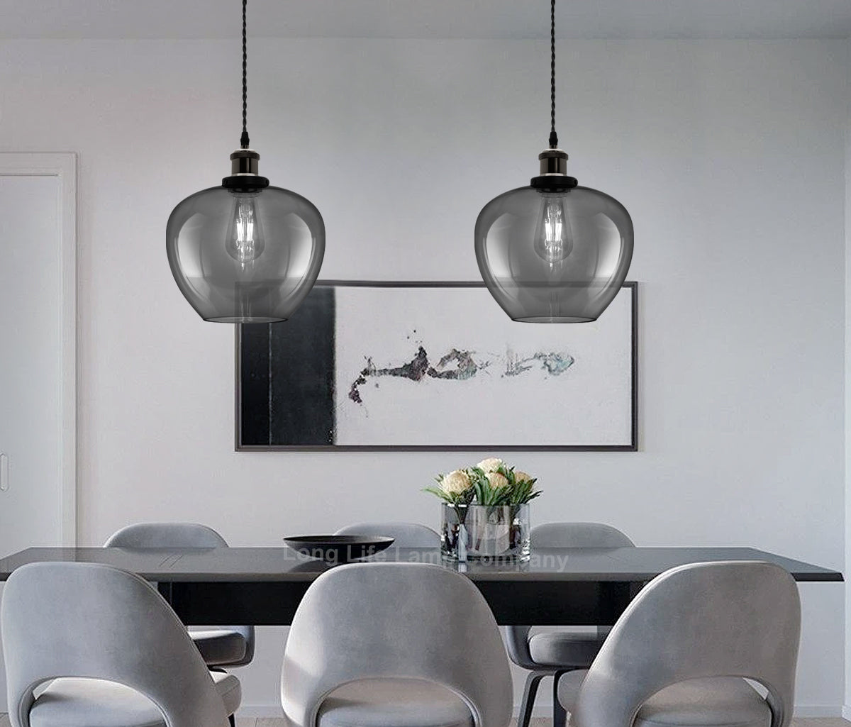 Modern Vintage Smoked Grey Glass Globe Pendant Lamp M0229