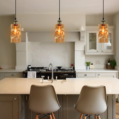 Vintage Gold Twisted Cylinder Glass Ceiling Pendant Lamp - Free delivery on all orders