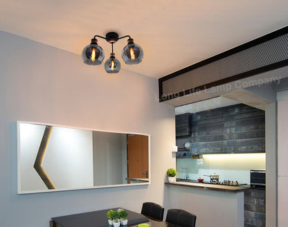Modern Grey Glass Ceiling Light 3 Globe Shades
