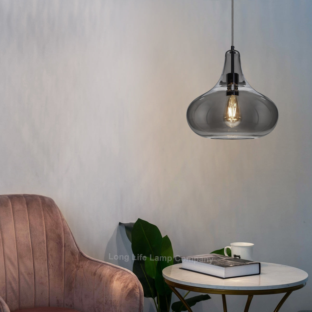 Modern Ceiling Glass Pendant Light Smoked Grey Tear Drop Dome Lamp Shade M0240 - Free delivery on all orders